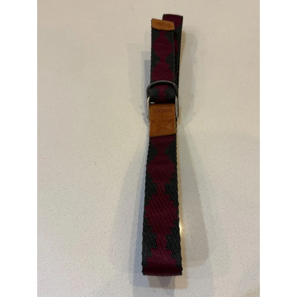 Brixton‎ Woven D-Ring Belt Burgundy Charcoal Grey Southwestern Geometric OS